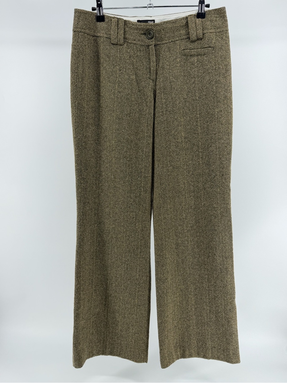 H&M Y2K Wool Silk Blend Herringbone Tweed Low Rise Trouser Pants, Women's 8